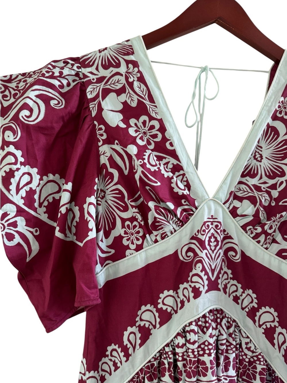 FARM RIO NWT Printed V Neck Puff Sleeve Maxi Dress Size Small in Purple Plum - Picture 8 of 14